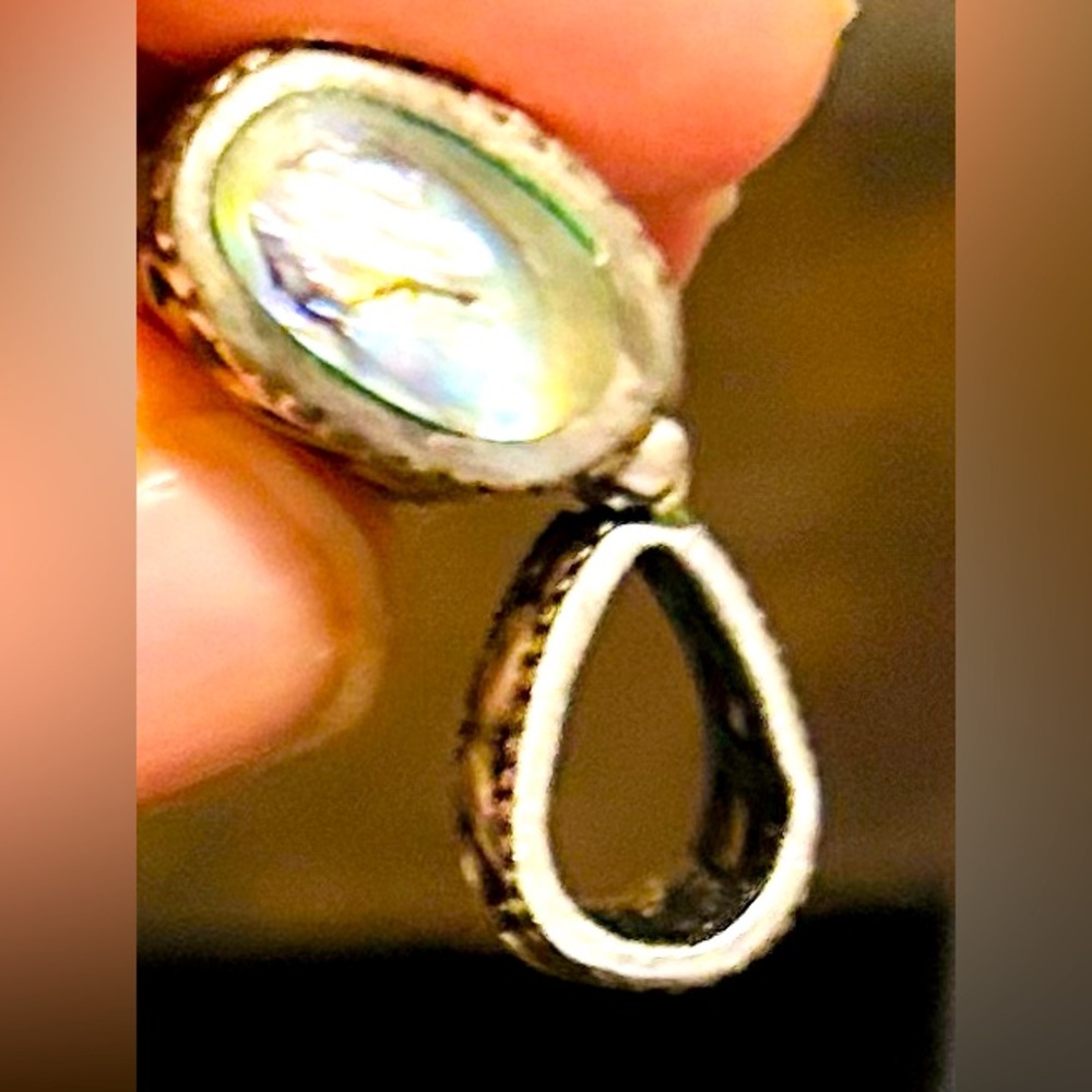 STERLING SILVER AND MOTHER OF PEARL PENDANT FOR CHAIN /CORD INTRICAT BEAUTIFUL!!